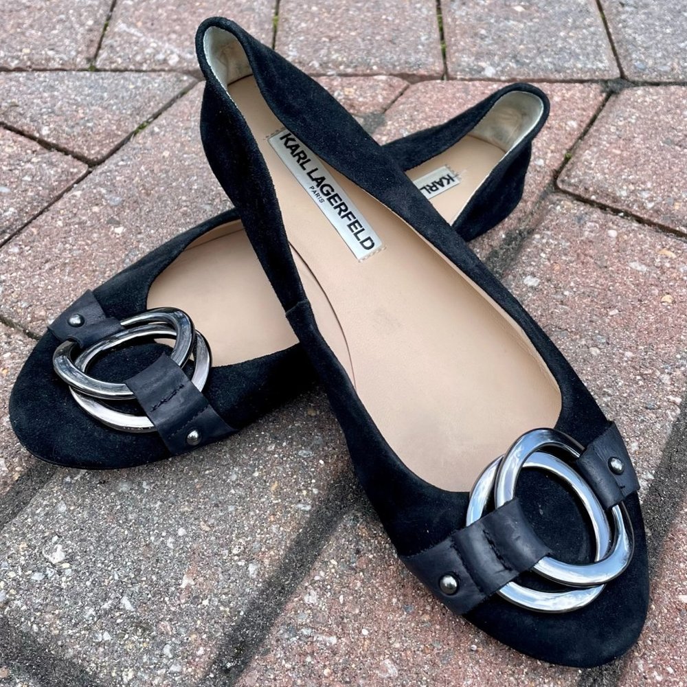 Karl Lagerfeld Paris Black Flats Size 8
